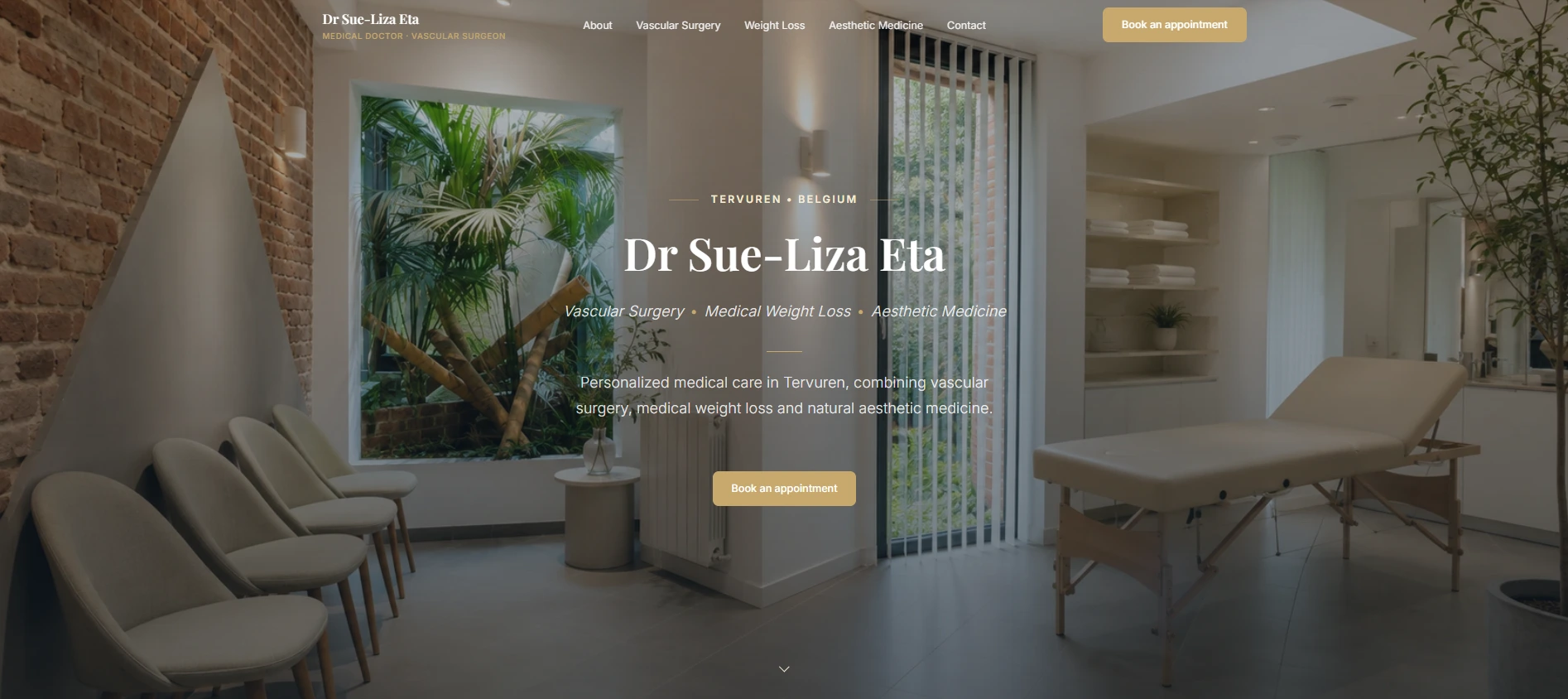 Homepage van de website van Dr. Sue-Liza Eta